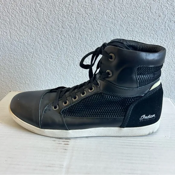 Indian Motorcycle Hi-Top Mesh Riding Sneakers 12 Black Vibram Soles Lace Up