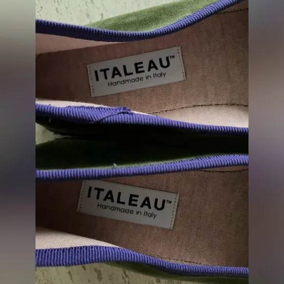 Italeau Italian Handmade Velvet Flats, Olive Green, Size 39 (US 8.5)