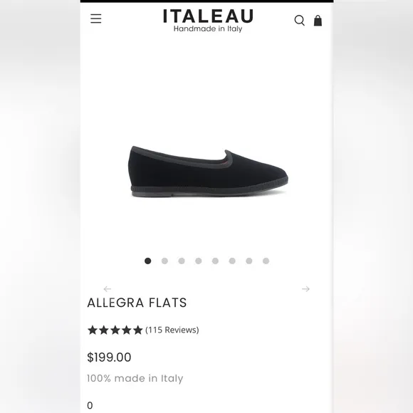 Italeau Italian Handmade Velvet Flats, Olive Green, Size 39 (US 8.5)