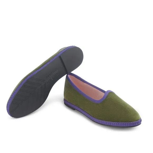 Italeau Italian Handmade Velvet Flats, Olive Green, Size 39 (US 8.5)