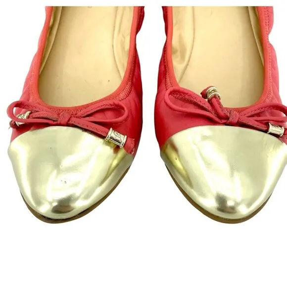 Ivanka Trump Orange Leather Pointed Toe Gold Cap Toe Ballet Flats SZ 7.5