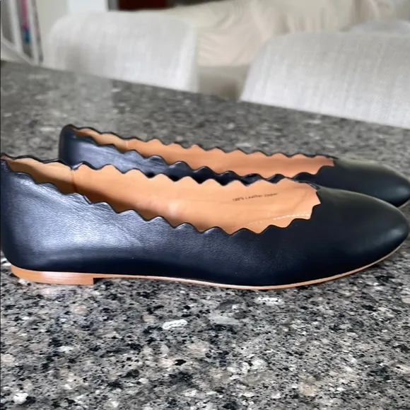 J. Crew Black Leather Scalloped Loafers