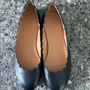 J. Crew Black Leather Scalloped Loafers