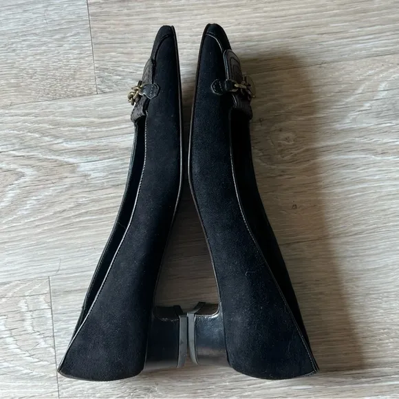 J Crew Black Suede Leather Brass Chain Square Toe Academia Ballet Flats 7.5