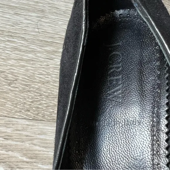 J Crew Black Suede Leather Brass Chain Square Toe Academia Ballet Flats 7.5