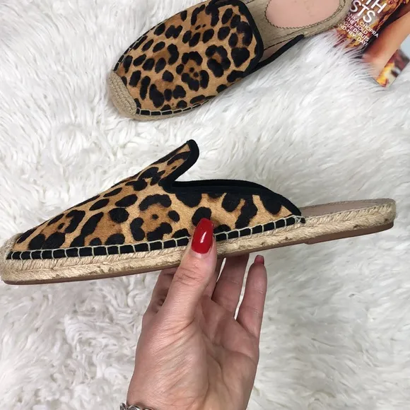 J Crew Calf Hair Leopard Slip On Espadrilles Mules Shoes Flats