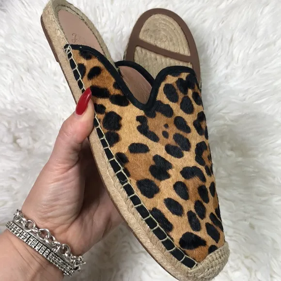 J Crew Calf Hair Leopard Slip On Espadrilles Mules Shoes Flats