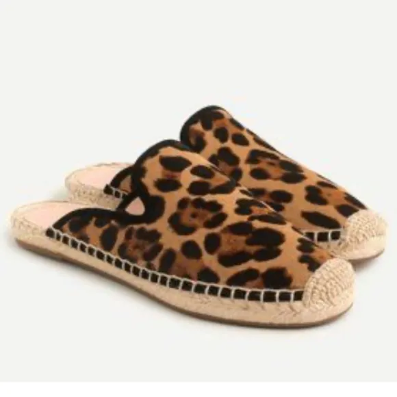 J Crew Calf Hair Leopard Slip On Espadrilles Mules Shoes Flats