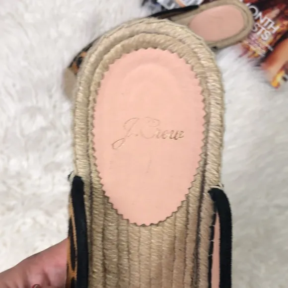 J Crew Calf Hair Leopard Slip On Espadrilles Mules Shoes Flats