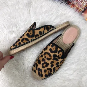 J Crew Calf Hair Leopard Slip On Espadrilles Mules Shoes Flats