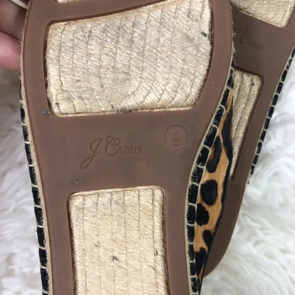 J Crew Calf Hair Leopard Slip On Espadrilles Mules Shoes Flats