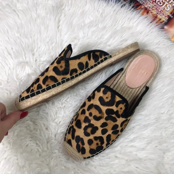 J Crew Calf Hair Leopard Slip On Espadrilles Mules Shoes Flats
