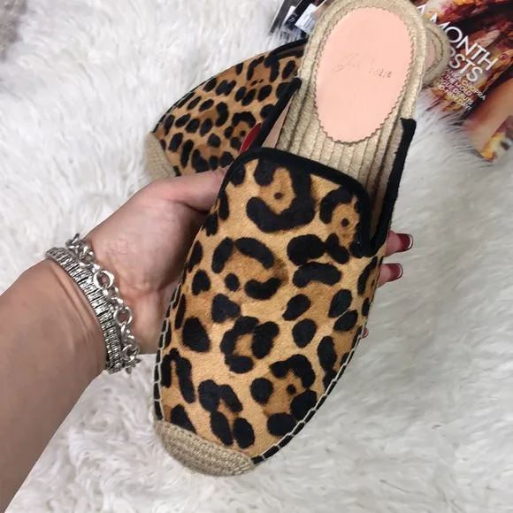 J Crew Calf Hair Leopard Slip On Espadrilles Mules Shoes Flats