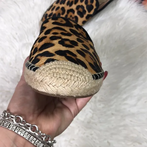 J Crew Calf Hair Leopard Slip On Espadrilles Mules Shoes Flats
