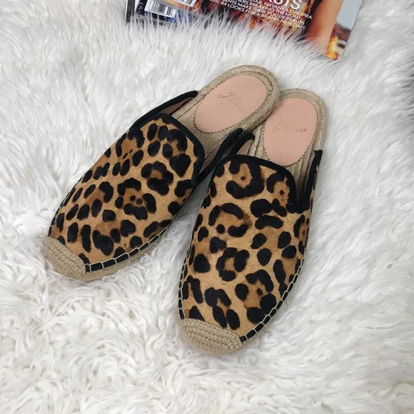 J Crew Calf Hair Leopard Slip On Espadrilles Mules Shoes Flats