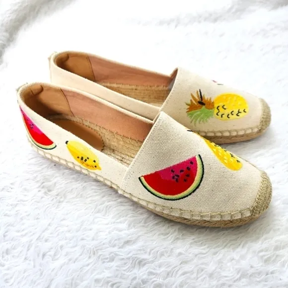 J. Crew Canvas Embroidered Fruit Espadrilles Size 7