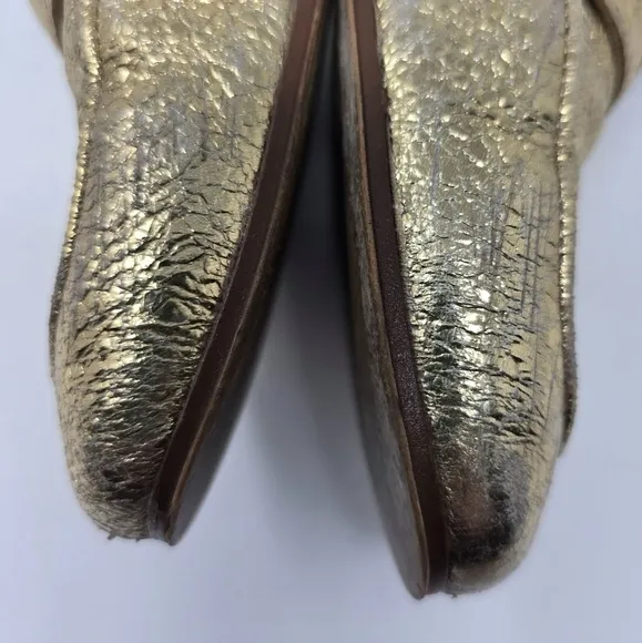 J Crew Charlie Gold Crinkled Leather Penny Loafers Women's 8