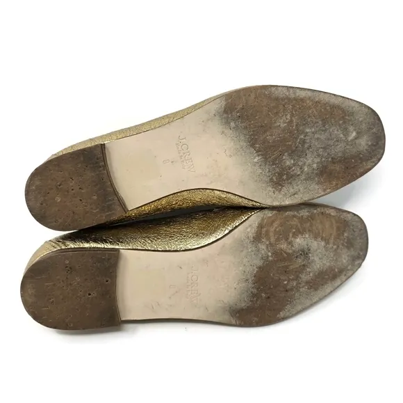J Crew Charlie Gold Crinkled Leather Penny Loafers Women's 8