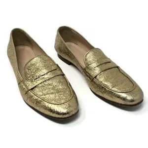 J Crew Charlie Gold Crinkled Leather Penny Loafers Women's 8