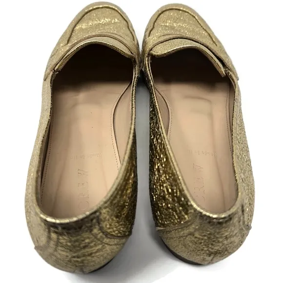 J Crew Charlie Gold Crinkled Leather Penny Loafers Women's 8