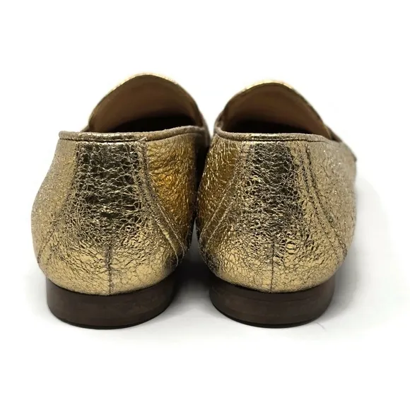 J Crew Charlie Gold Crinkled Leather Penny Loafers Women's 8