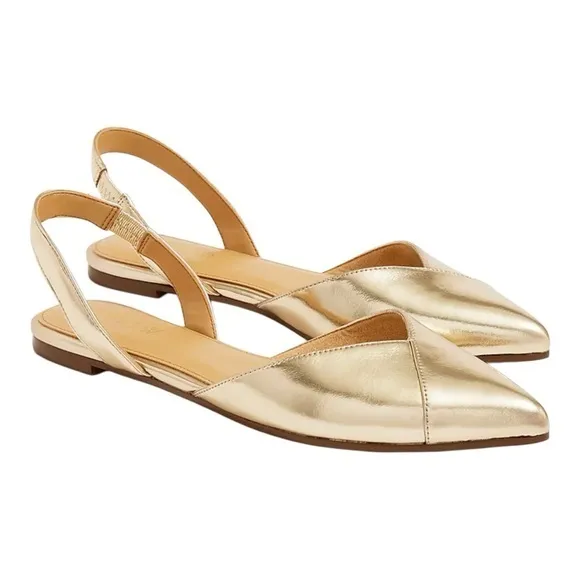 J. Crew Factory Metallic Slingback Flats Gold Size 7 Christmas NYE Holiday