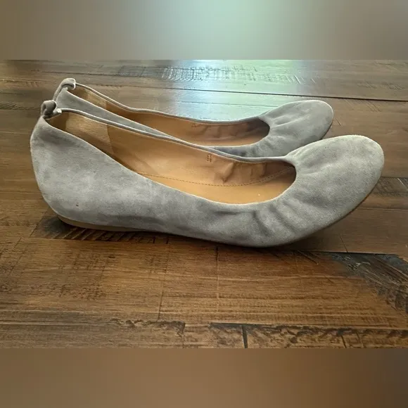 J Crew Gray Suede Leather Ballet Flats Sz‎ 10 Padded Comfort
