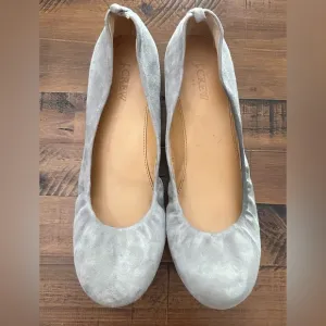 J Crew Gray Suede Leather Ballet Flats Sz‎ 10 Padded Comfort