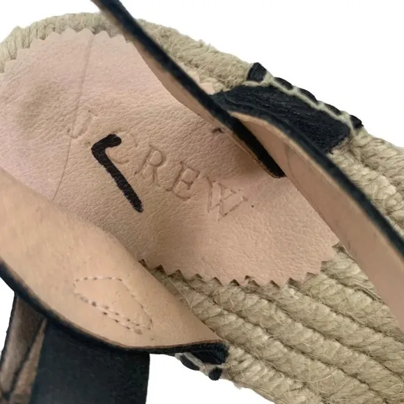J. Crew Leather and Canvas Made in Spain ankle strap espadrille Black Size 5 NWT