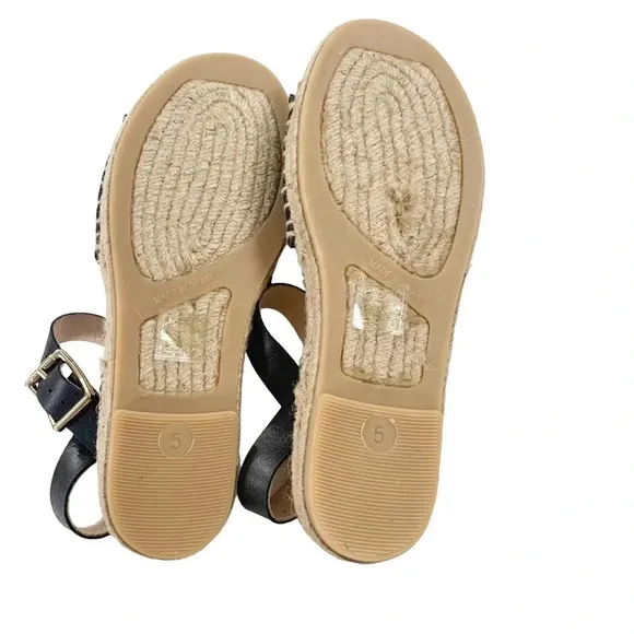 J. Crew Leather and Canvas Made in Spain ankle strap espadrille Black Size 5 NWT
