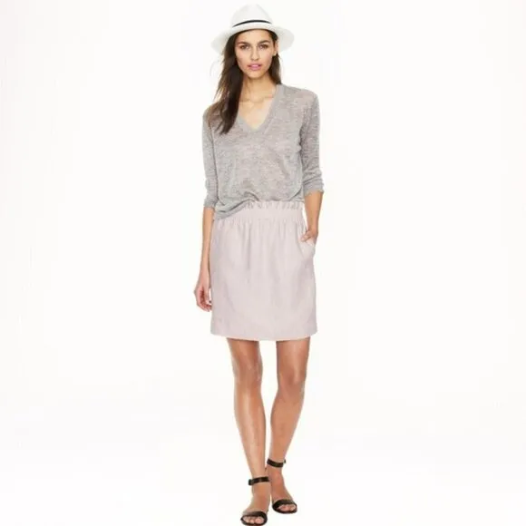 J. Crew Light Grey 100% Linen Paper-bag Mini Summer Skirt Size 8