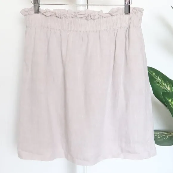 J. Crew Light Grey 100% Linen Paper-bag Mini Summer Skirt Size 8
