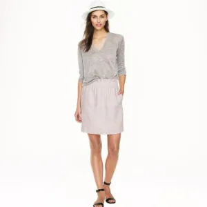 J. Crew Light Grey 100% Linen Paper-bag Mini Summer Skirt Size 8