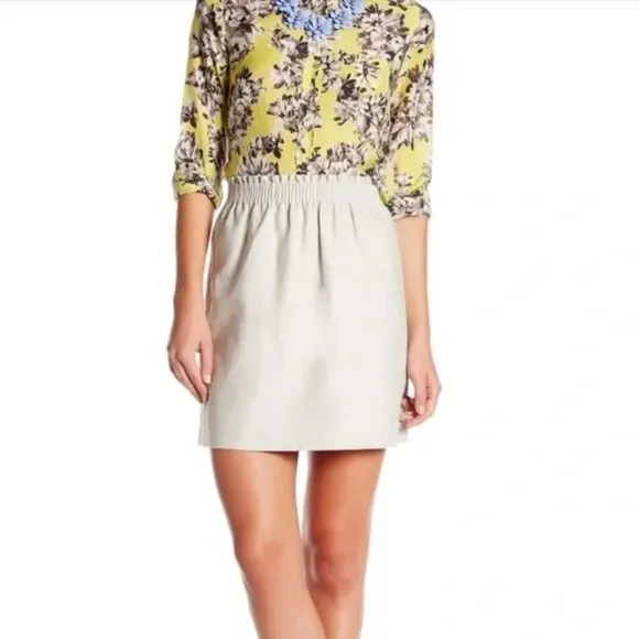 J. Crew Light Grey 100% Linen Paper-bag Mini Summer Skirt Size 8