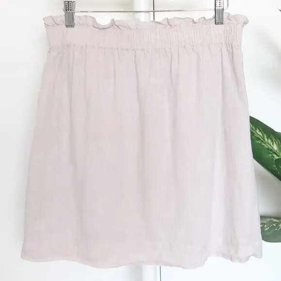 J. Crew Light Grey 100% Linen Paper-bag Mini Summer Skirt Size 8