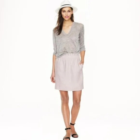 J. Crew Light Grey 100% Linen Paper-bag Mini Summer Skirt Size 8