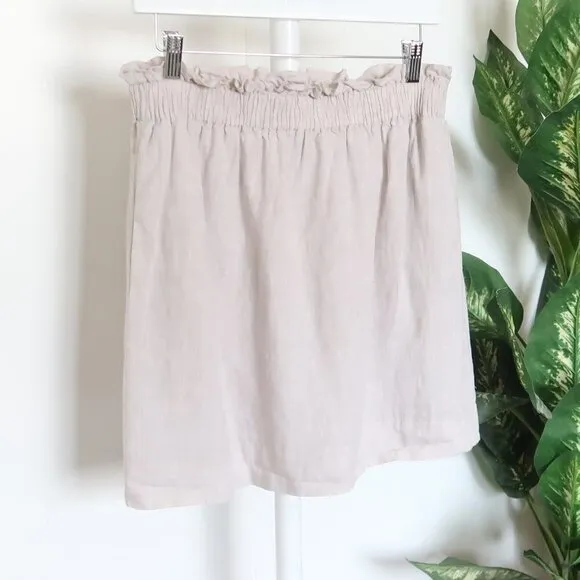 J. Crew Light Grey 100% Linen Paper-bag Mini Summer Skirt Size 8