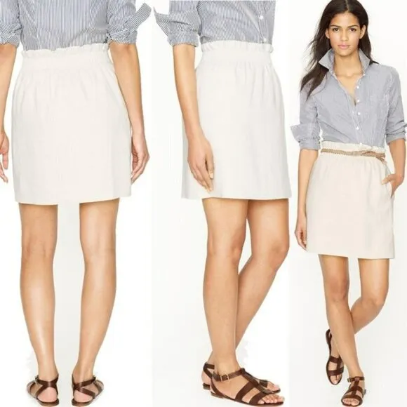 J. Crew Light Grey 100% Linen Paper-bag Mini Summer Skirt Size 8