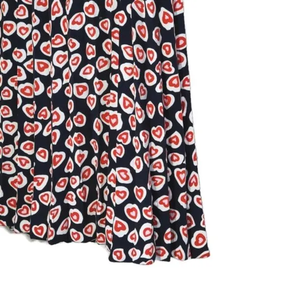 J Crew Pleated Crepe Heart Print Blue Red Midi Skirt Size 8