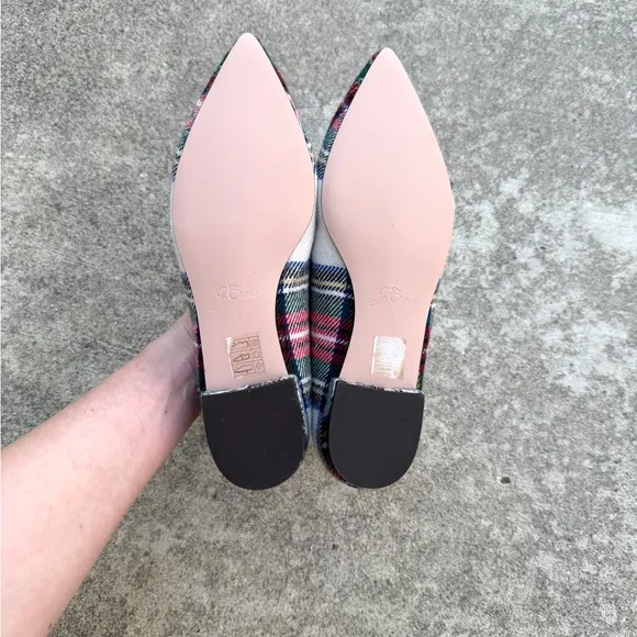 J. Crew Pointed-toe Bow Flats in Snowy Stewart Tartan Plaid 8 Red Black White