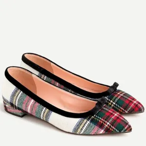 J. Crew Pointed-toe Bow Flats in Snowy Stewart Tartan Plaid 8 Red Black White