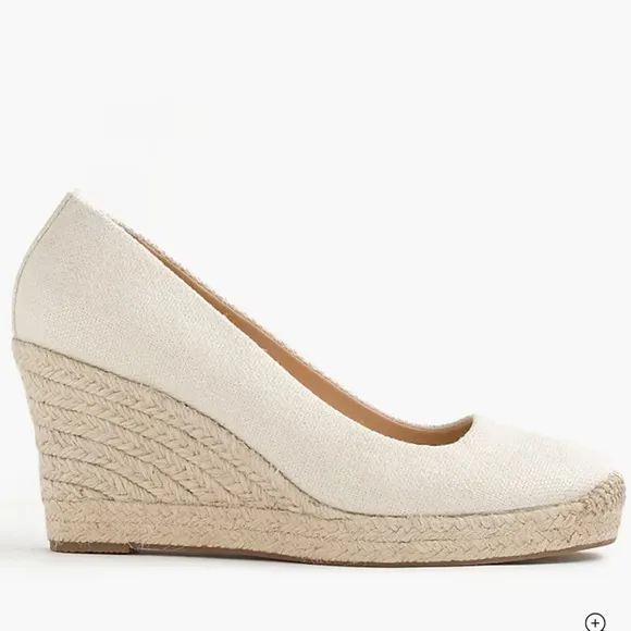 J. Crew Seville Espadrilles Wedges Shoes Neutral Beige Linen Gold Metallic 7.5