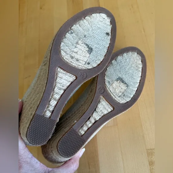 J. Crew Seville Espadrilles Wedges Shoes Neutral Beige Linen Gold Metallic 7.5