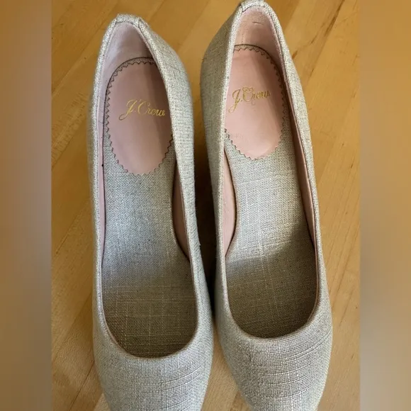 J. Crew Seville Espadrilles Wedges Shoes Neutral Beige Linen Gold Metallic 7.5