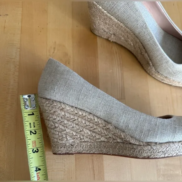 J. Crew Seville Espadrilles Wedges Shoes Neutral Beige Linen Gold Metallic 7.5
