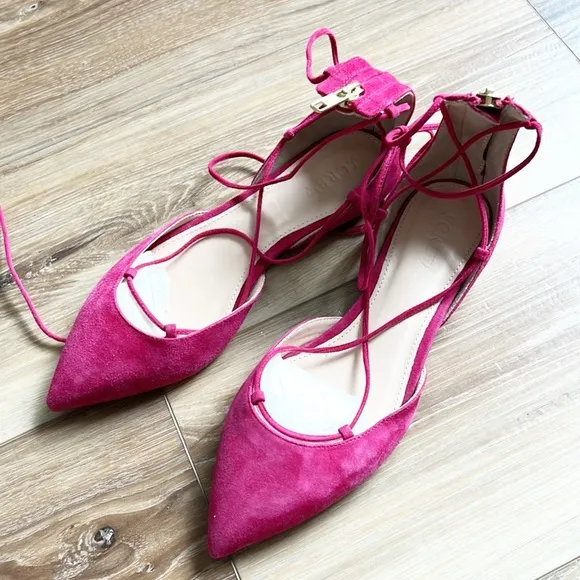 J Crew Suede lace-up pointed-toe flats Size 5.5