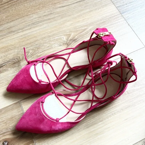 J Crew Suede lace-up pointed-toe flats Size 5.5