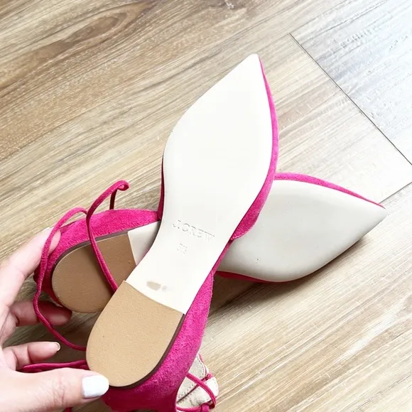 J Crew Suede lace-up pointed-toe flats Size 5.5