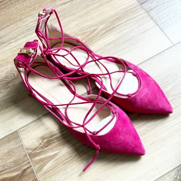 J Crew Suede lace-up pointed-toe flats Size 5.5