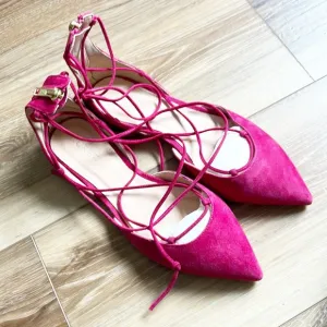 J Crew Suede lace-up pointed-toe flats Size 5.5